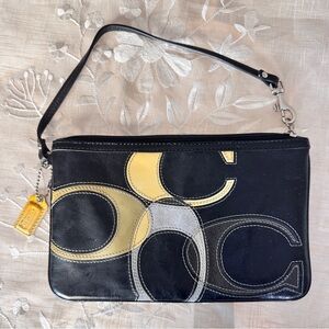 Coach Black and Yellow Leather Wristlet